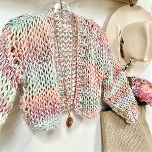 Unicorn 🦄 Artisan chunky knit cropped boho sweater w prairie shabby chic vibe